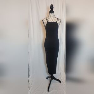 Zara Cross Back Strap Black Ribbed Dress Size Large
